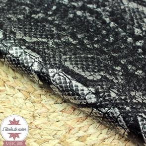 Coupon 50 x 70 cm - simili cuir Croco Snake noir/argent