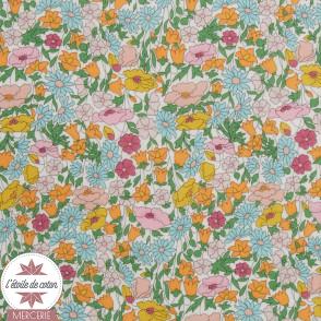 Tissu Liberty - Poppy & Daisy - bleu/rose - collection 40 ans