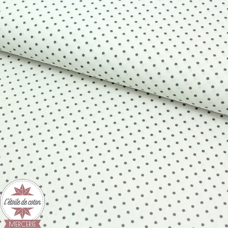 Tissu coton enduit - mini pois gris sur fond blanc