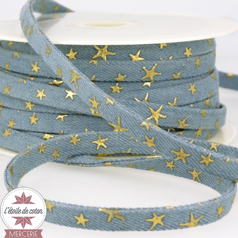Lanière jean bleu clair - étoiles dorées - 10 mm