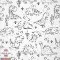 Tissu coton dinosaures sur fond écru - Oeko-Tex