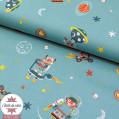 Popeline de coton "Cool Space Vehicules" fond bleu by Poppy - Oeko-tex