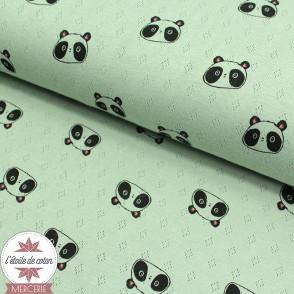 Jersey maille ajourée Sweet Panda by Poppy - vert amande - Oeko-Tex