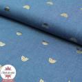 Tissu coton chambray - bleu jean - Rainbow doré