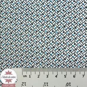 Tissu coton Mini carré - blanc/ciel