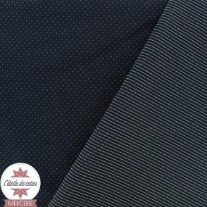 Tissu jersey Milano réversible pois/rayures - noir