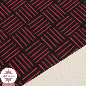 Tissu polyester élasthanne motifs graphiques - noir/rouge