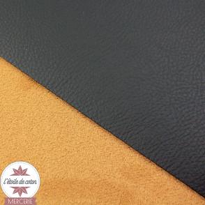 Simili cuir double face noir daim - coupon 50 x 70 cm