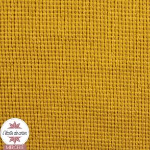Tissu maille nid d'abeille moutarde (Oeko-Tex)