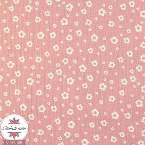 Tissu double gaze de coton Abeille - rose (Oeko-Tex)