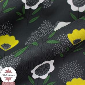 Tissu oxford Kokka en nylon imperméable - Color Art & Flower noir