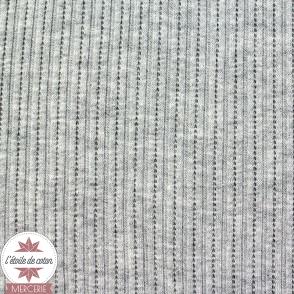 Tissu jersey maille ajourée rayures gris chiné - Oeko-Tex