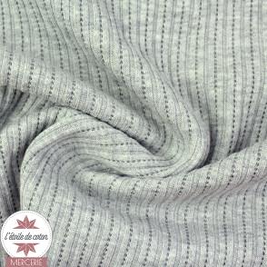 Tissu jersey maille ajourée rayures gris chiné - Oeko-Tex