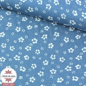 Tissu coton chambray Flower - light blue
