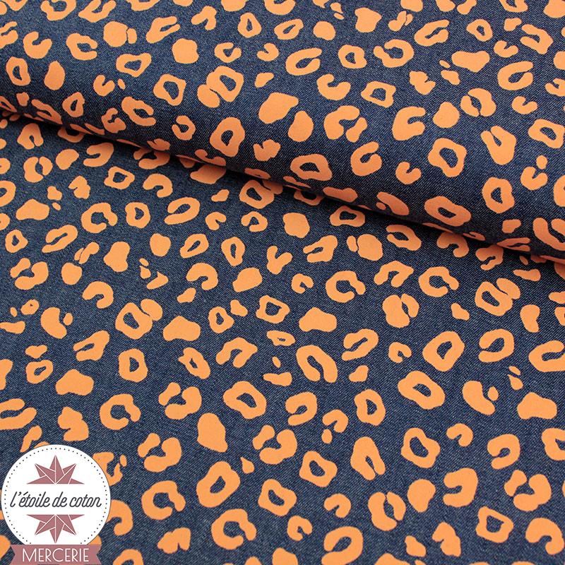 Tissu coton chambray by Poppy - Léopard - orange fluo