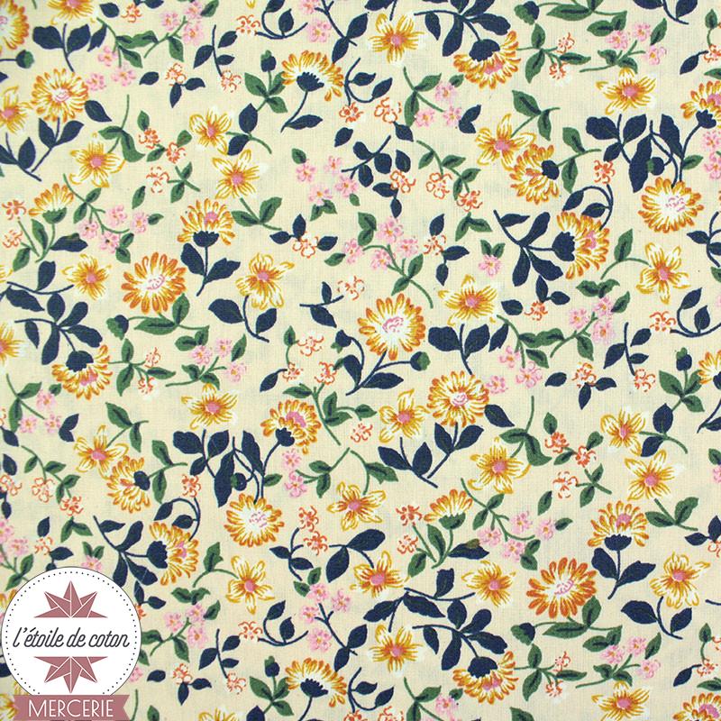 Coton enduit Flowers by Poppy - beige