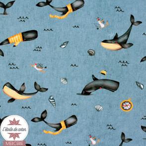 Tissu jersey Whale by Poppy - bleu chiné - Oeko-Tex