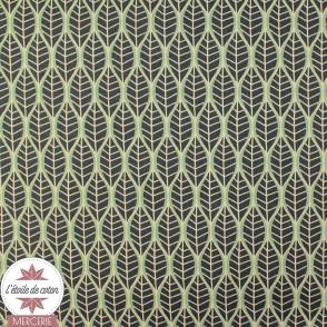 Popeline de coton stretch Leaves by Penelope® - anthracite/vert d'eau