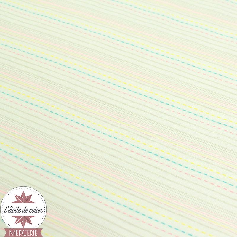 Tissu voile de coton brodé rayures - multicolore - Oeko-Tex