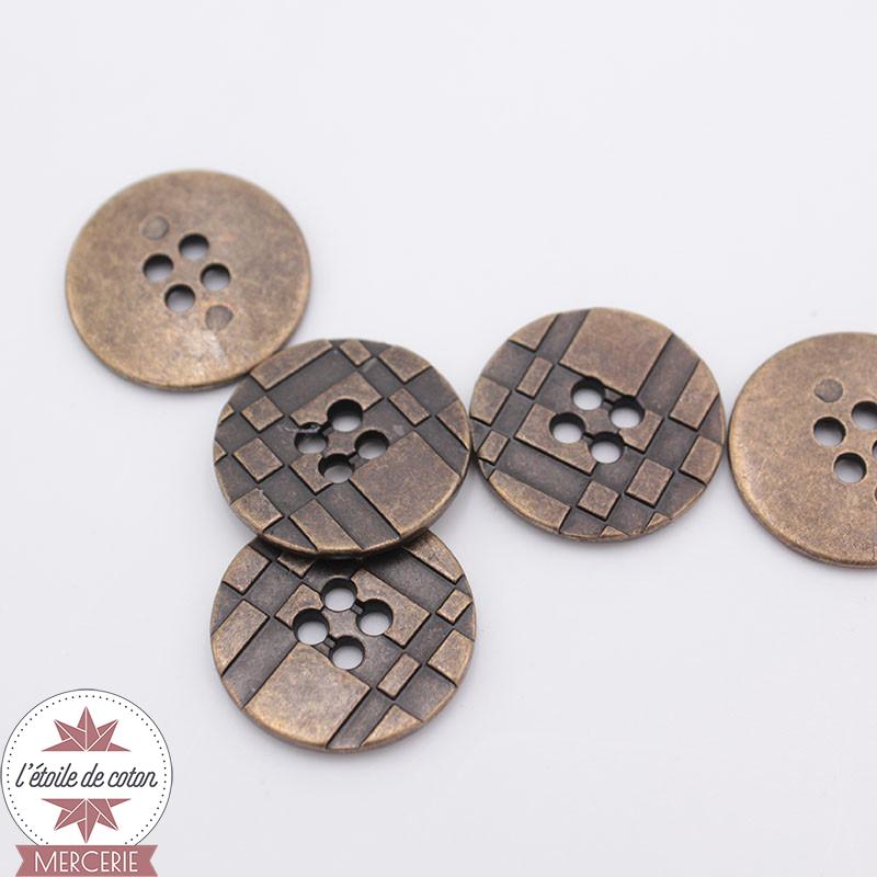 Bouton métal damier bronze - 20 mm