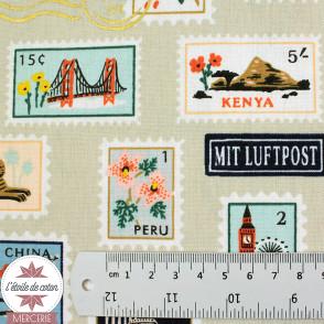 Toile canvas Cotton & Steel - Postage Stamps - Natural Metallic