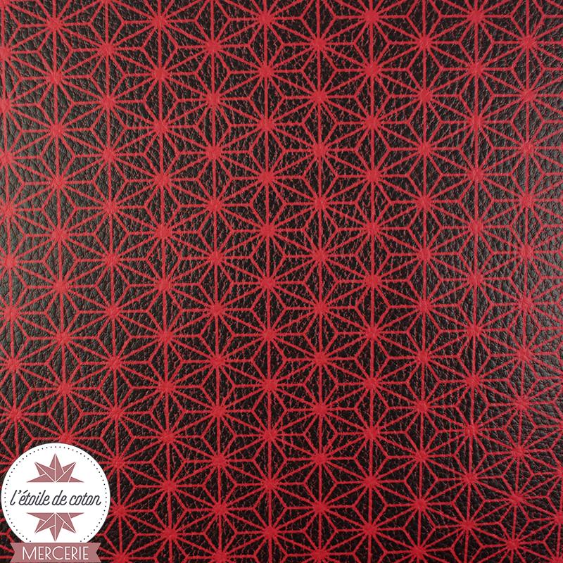 Simili cuir fin étoilé noir - fond rouge - coupon 50 x 70 cm