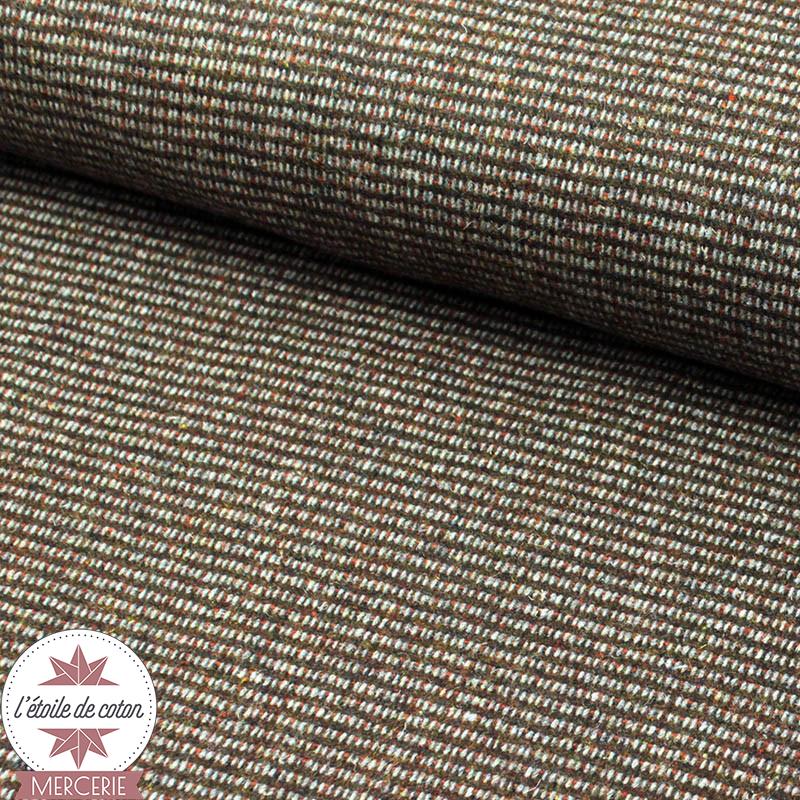 Tissu lainage lignes et petits traits brun/orange - 100% laine