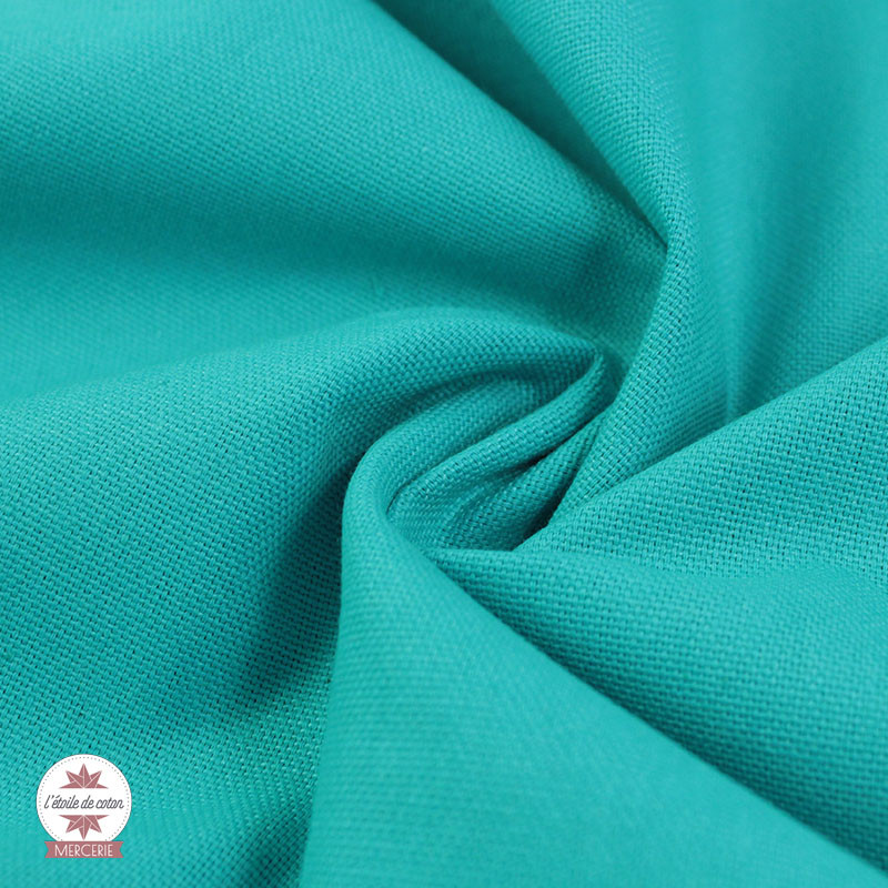 Tissu demi-natté de coton bleu turquoise - grande largeur 280 cm