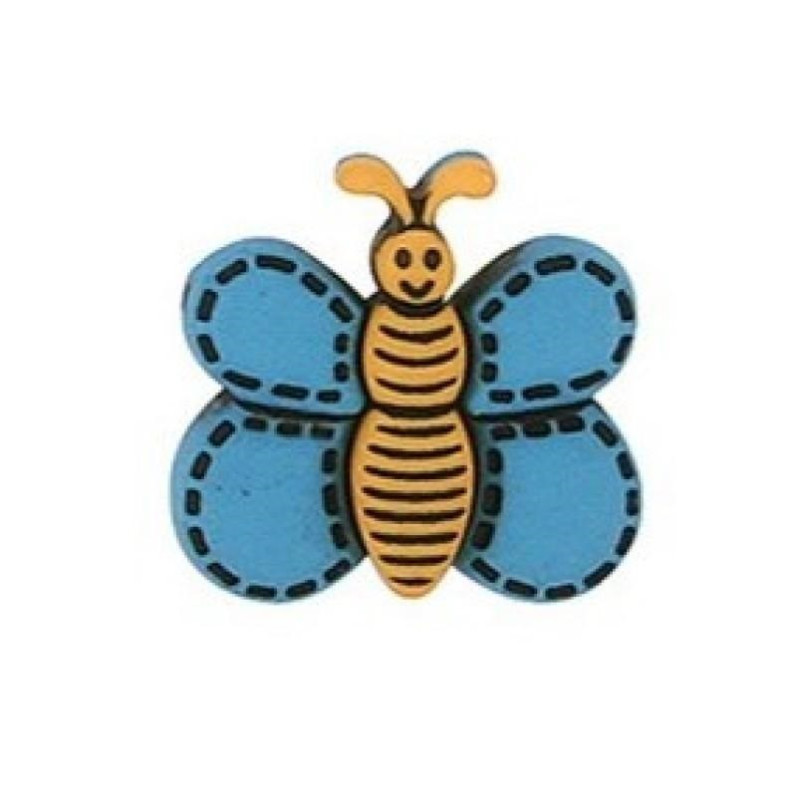 Bouton Papillon bleu/jaune - 15 mm