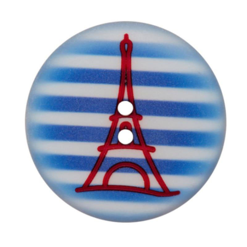 Bouton Tour Eiffel à rayures bleu/blanc 