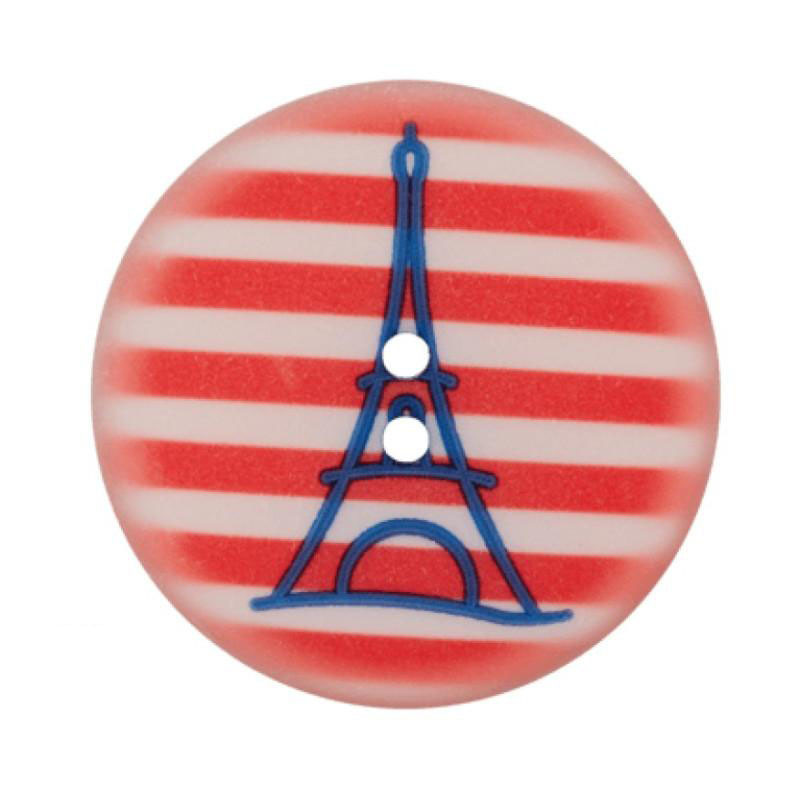 Bouton Tour Eiffel - rayures rouge/blanc - 28 mm