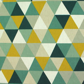 Tissu toile polycoton - Triangles jaune/vert/blanc