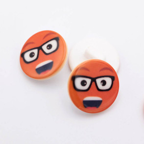 Bouton smiley orange à lunettes - 18 mm